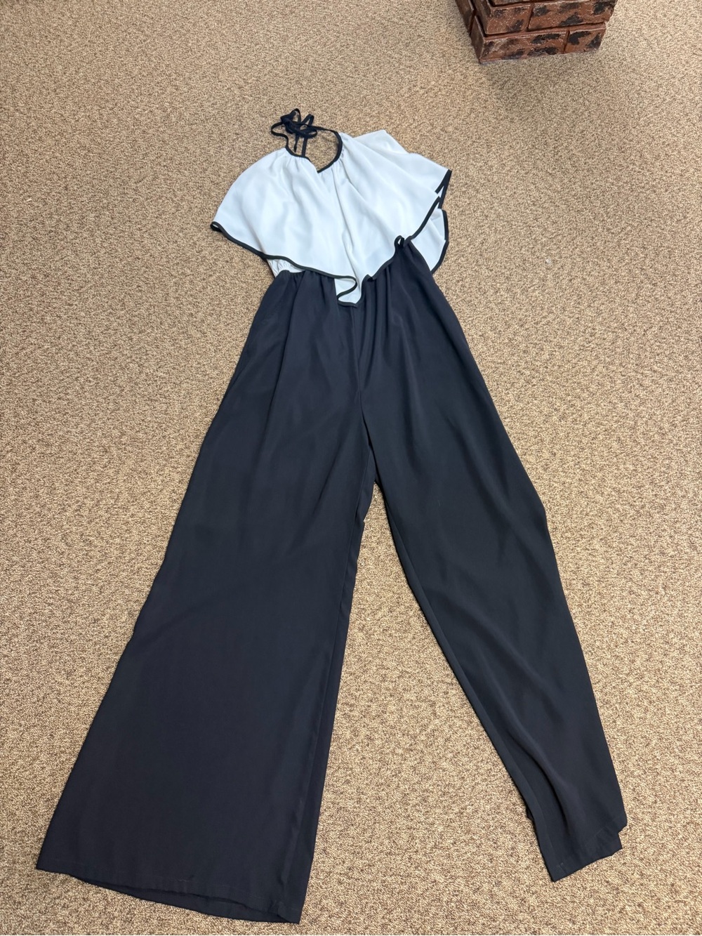 Elegant Black and White Halter Wide-Leg Jumpsuit